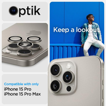 Spigen Optik.TR EZ Fit Camera Lens Protector - ochranné sklo objektivu pro iPhone 15 Pro / 15 Pro Max / iPhone 14 Pro / 14 Pro Max (2 ks) (Natural Titanium)