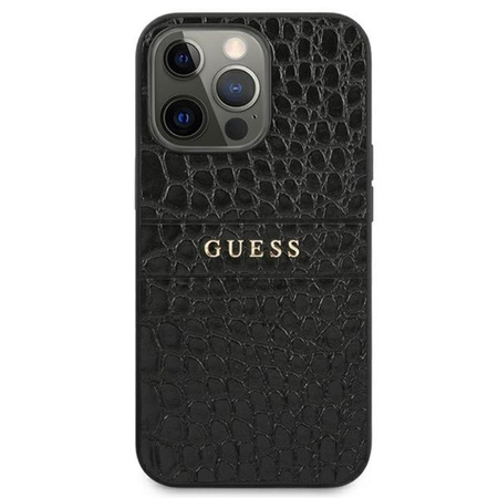 Guess Croco Stamp Lines - pouzdro pro iPhone 13 Pro Max (černé)