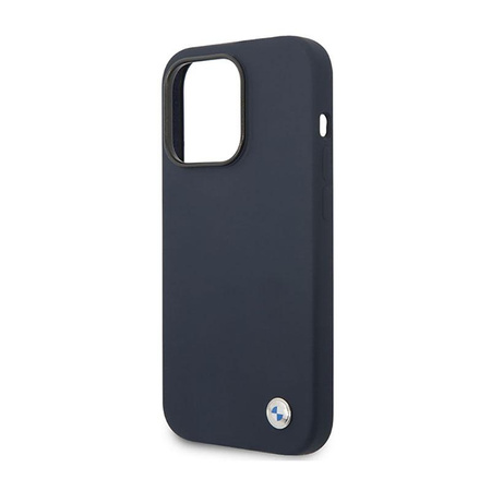 BMW Liquid Silicone Case Metal Logo MagSafe - Coque pour iPhone 14 Pro (Bleu marine)
