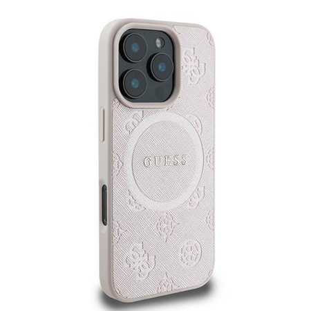 Guess Saffiano Peony Classic Logo MagSafe - Hülle iPhone 16 Pro (rosa)