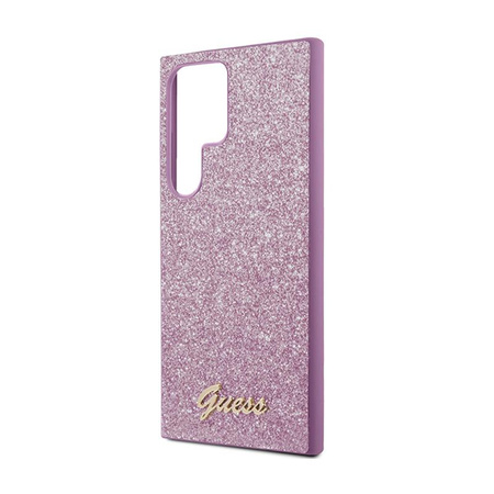 Guess Glitter Flakes Metal Logo Case - Tasche für Samsung Galaxy S24 Ultra (Lila)
