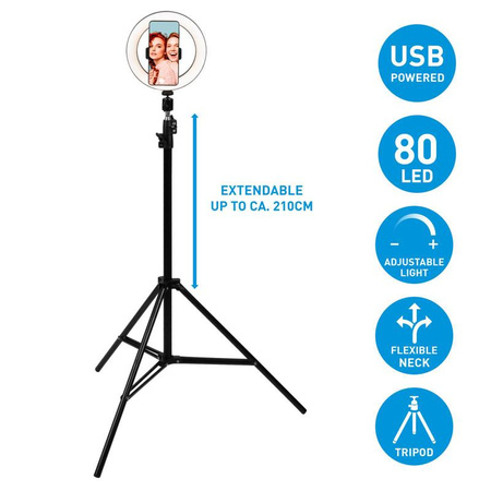 Grundig - LED-Ringlicht mit Stativ für Fotos, Selfie, Make-up