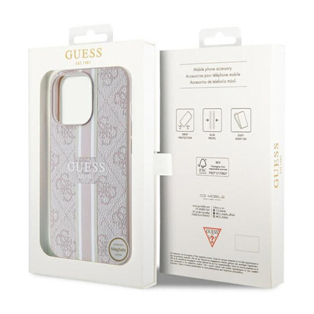 Pouzdro Guess 4G MagSafe s potiskem pruhů - iPhone 13 Pro (růžové)