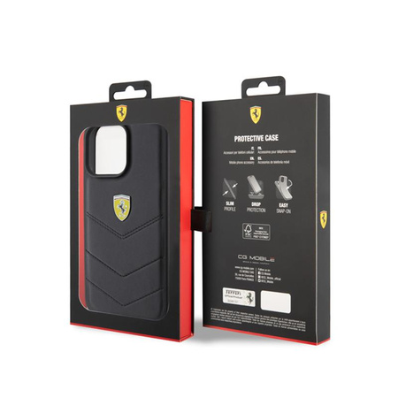 Logo Ferrari en métal matelassé - Coque iPhone 15 Pro Max (noir)