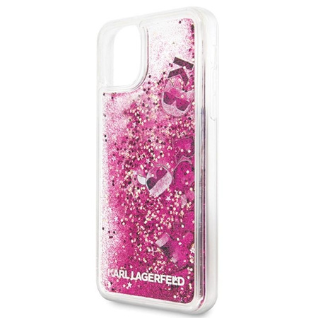 Karl Lagerfeld Glitter Liquid Floatting Charms - pouzdro pro iPhone 11 Pro Max (růžové plovoucí přívěsky)