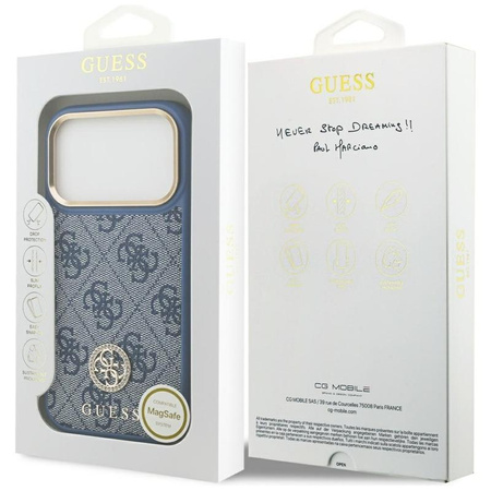Guess 4G Strass Logo MagSafe - Pouzdro iPhone 17 Pro (Modrá)