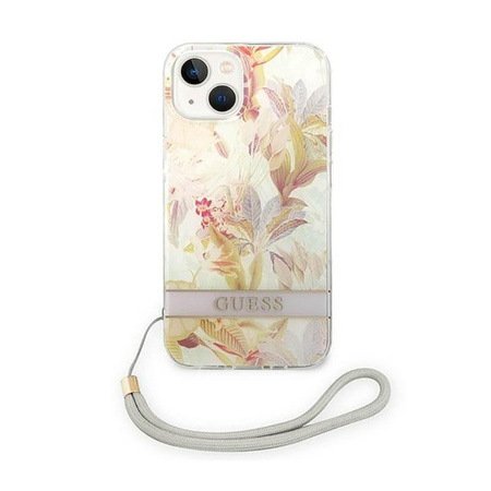 Guess Flower Cord - Etui avec dragonne iPhone 14 Plus (violet)