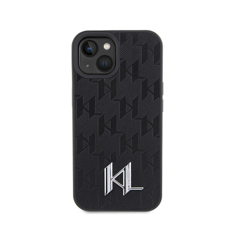 Karl Lagerfeld Leather Monogram Hot Stamp Metal Logo - pouzdro pro iPhone 15 (černé)