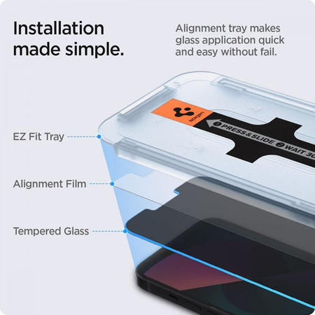 Spigen GLAS.TR EZ FIT Privacy 2-Pack - Edzett üveg adatvédelmi szűrővel iPhone 16e / iPhone 14 / iPhone 13 Pro / iPhone 13 2 db