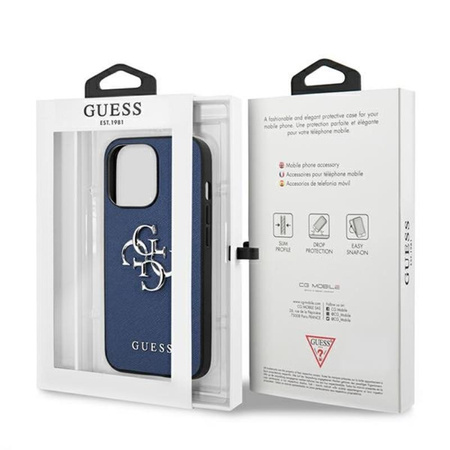 Guess Saffiano 4G Big Silver Logo - iPhone 13 Pro Max tok (kék)