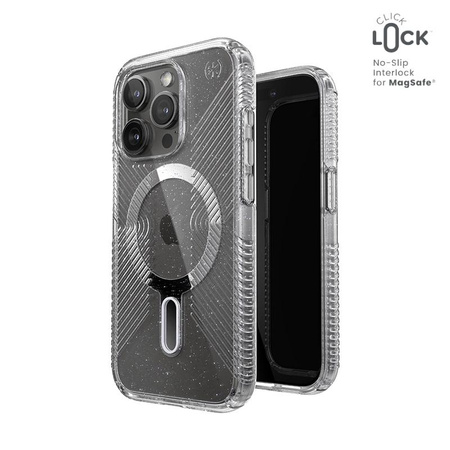 Speck Presidio Lux Grip ClickLock & Magsafe - iPhone 15 Pro tok (átlátszó / krómozott kivitel / derűs ezüst)