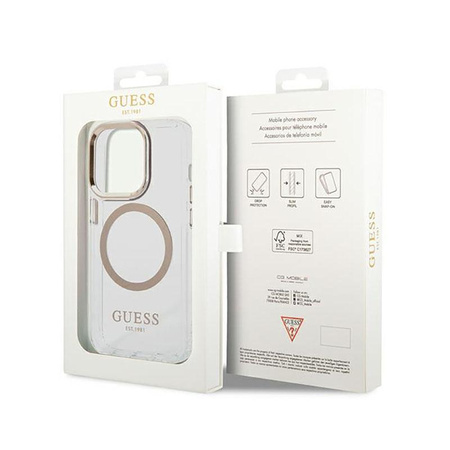 Guess Metal Outline Magsafe - iPhone 14 Pro tok (átlátszó / arany)
