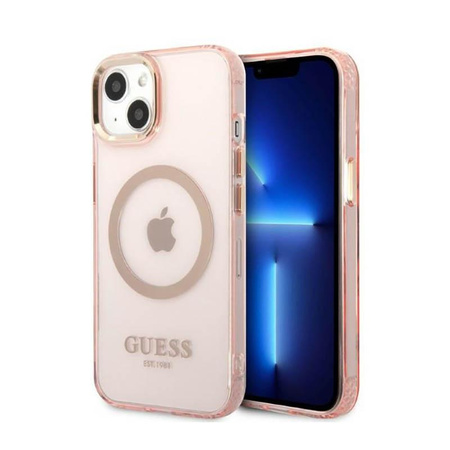 Guess Gold Outline Translucide MagSafe - étui pour iPhone 13 (rose)