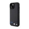 BMW Leder Carbon Blue Line - iPhone 15 Tasche (schwarz)