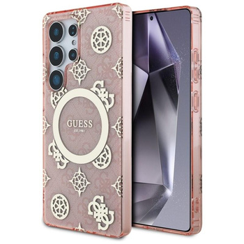 Guess 4G Background Gold Electroplated Peony Pattern MagSafe - Case for Samsung Galaxy S25 Ultra (pink)