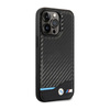 BMW Leather Carbon Blue Line MagSafe - Case for iPhone 14 Pro (Black)