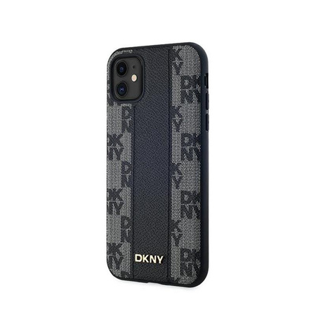 DKNY Leather Checkered Mono Pattern MagSafe - Hülle für iPhone 11 (Schwarz)