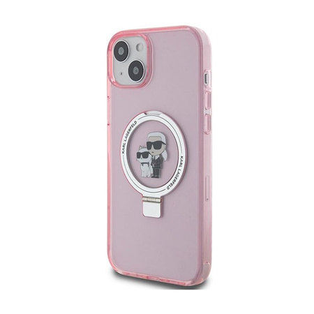 Karl Lagerfeld Ring Stand Karl & Choupette MagSafe - Coque pour iPhone 15 Plus (rose)