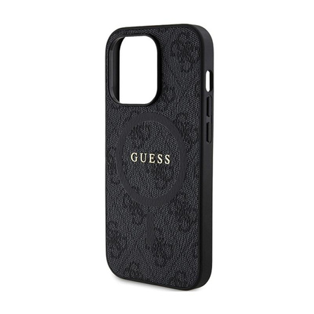 Guess 4G Collection Cuir Logo Métal MagSafe - Étui pour iPhone 13 Pro (noir)