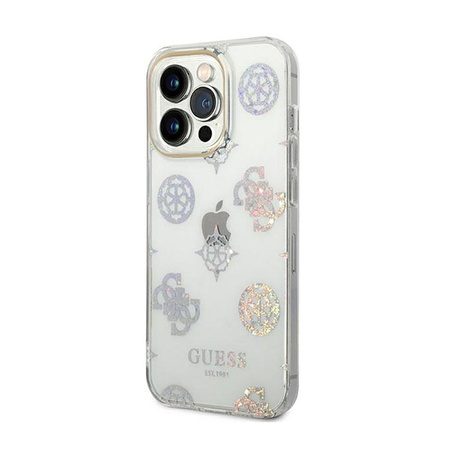 Guess Peony Glitter tok - iPhone 14 Pro Max tok (átlátszó)