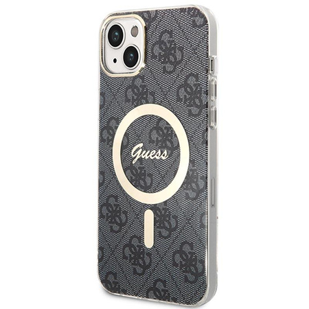 Guess Bundle Pack MagSafe 4G - Set of case for iPhone 14 Plus + MagSafe charger (Black/Gold)