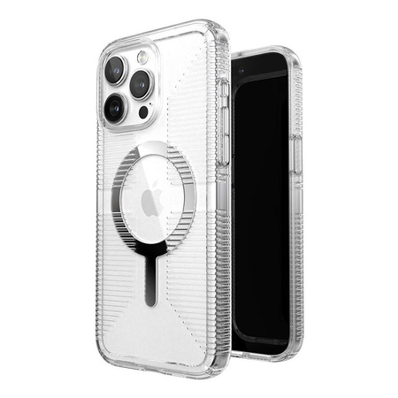 Speck Gemshell Grip + MagSafe - Coque pour iPhone 15 Pro Max (Transparent / Finition Chrome)