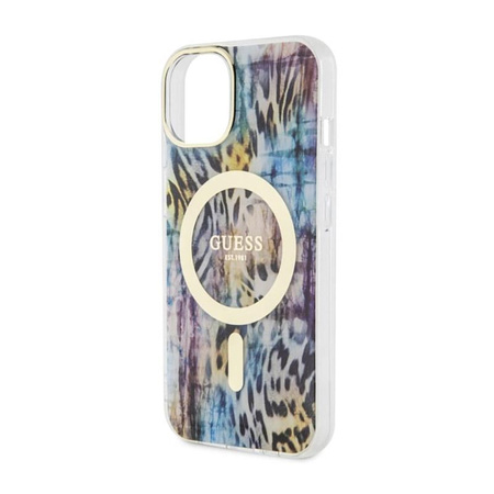 Guess Leopard MagSafe - iPhone 14 Tasche (Blau)