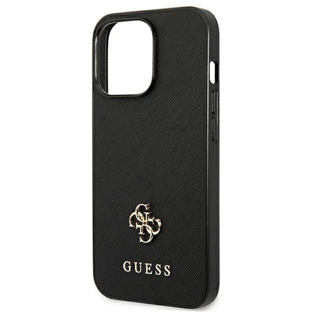 Guess Saffiano 4G kis fém logó - iPhone 13 Pro tok (fekete)