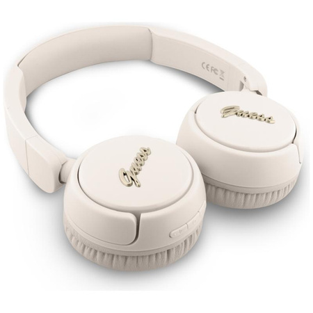 Guess Metal Logo Script - bezdrátová sluchátka do uší Bluetooth V5.3 (béžová)