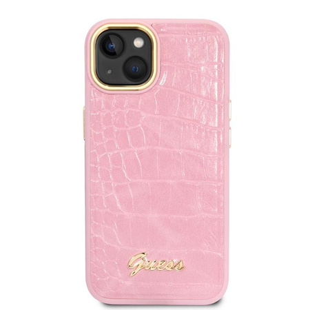 Guess Croco Collection - pouzdro pro iPhone 14 Plus (růžové)