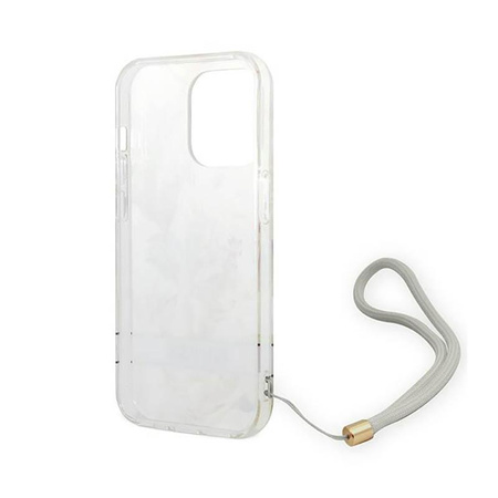 Guess Flower Cord - Tasche mit Umhängeband iPhone 14 Pro Max (lila)