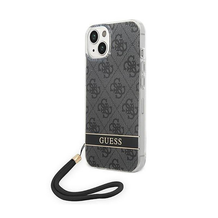 Guess 4G Print Cord - Etui ze smyczką iPhone 14 Plus (czarny)