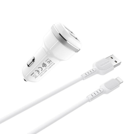 Borofone - Autoladegerät 2x USB Lightning Kabel inklusive, weiß