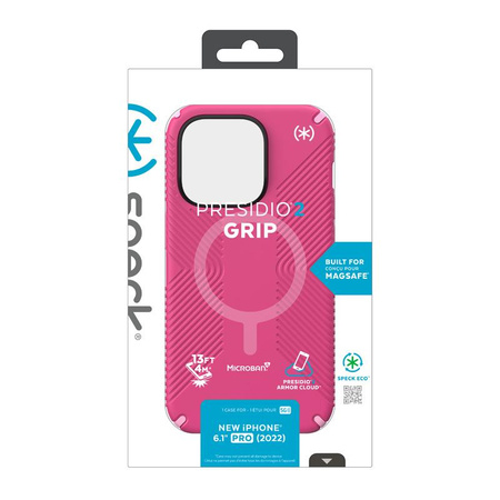 Speck Presidio2 Grip MagSafe - Coque antidérapante pour iPhone 14 Pro (Digitalpink / Blossompink / White)