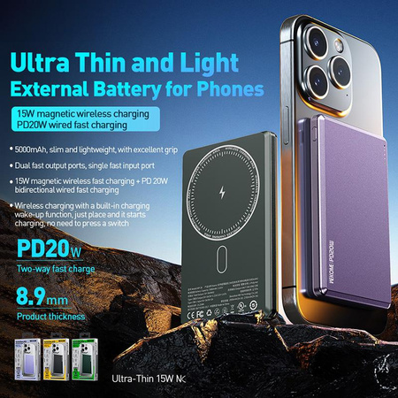 WEKOME WP-30 Mecha sorozat Ultra Thin - Indukciós power bank 5000 mAh gyors töltés PD 20W MagSafe (Tarnish)