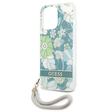 Guess Flower Cord - Case with Lanyard iPhone 13 Pro Max (Green)