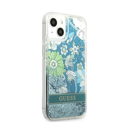 Guess Liquid Glitter Flower - Coque iPhone 13 (bleu/vert)