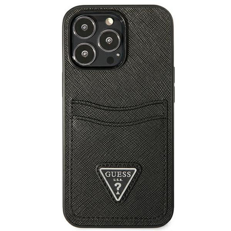 Guess Saffiano Double Card Triangle - Etui iPhone 13 Pro Max (czarny)