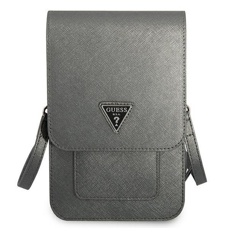 Guess Wallet Saffiano Triangle Logo Phone Bag - Sac pour smartphone et accessoires (Gris)