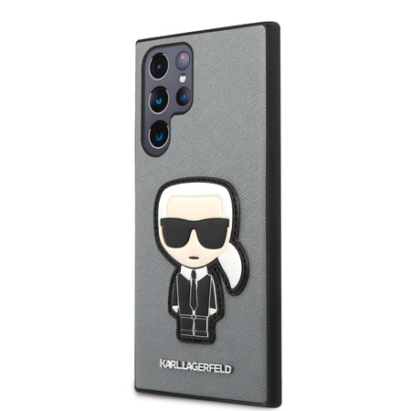 Karl Lagerfeld Saffiano Ikonik Patch - pouzdro pro Samsung Galaxy S22 Ultra (stříbrné)
