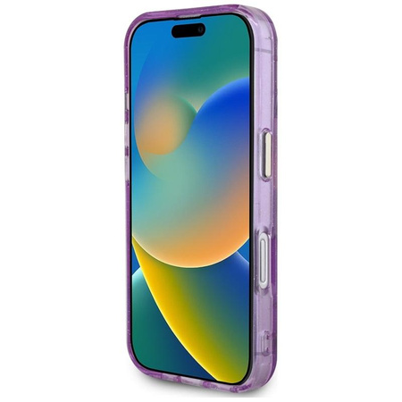 Guess Glitter Flowers Triangle Buttons MagSafe - Hülle für iPhone 16 (violett)