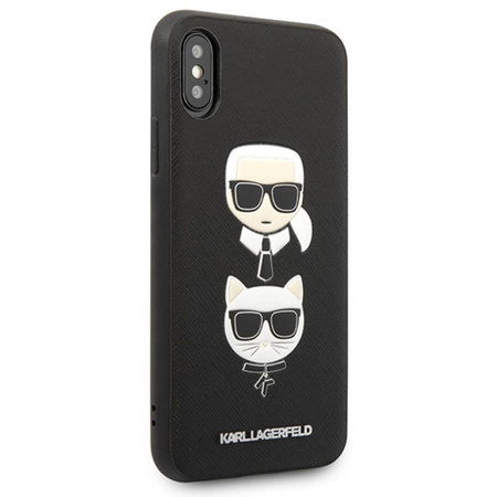 Karl Lagerfeld Saffiano Karl & Choupette Heads - pouzdro pro iPhone Xs / X (černé)