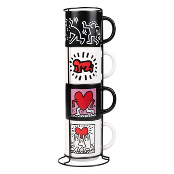 Keith Haring - Sada 4 keramických hrnků se stojánkem 300 ml
