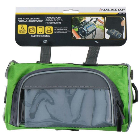 Dunlop - Handlebar bike bag / pannier with smartphone pocket (green)