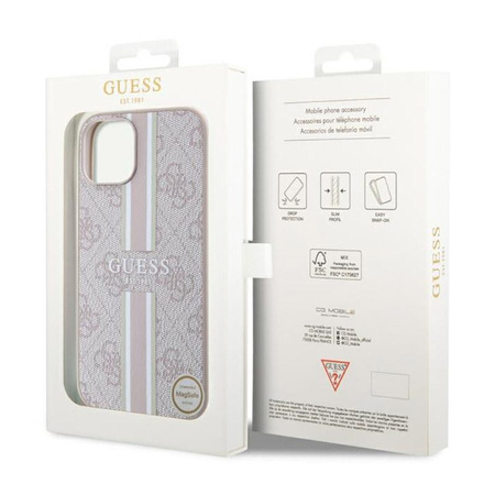 Guess 4G Étui MagSafe à rayures imprimées - iPhone 14 (rose)