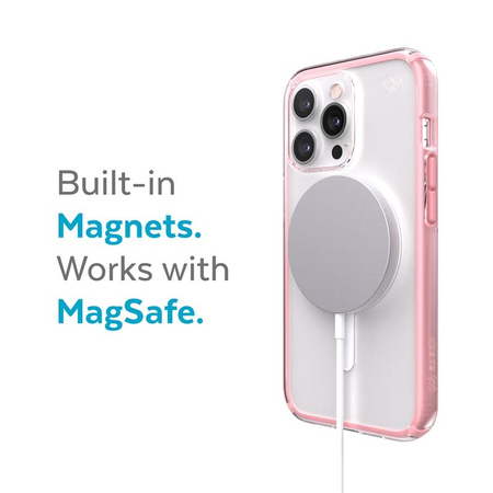 Speck Presidio Perfect-Clear avec Impact Geometry + MagSafe - Coque pour iPhone 13 Pro Max avec revêtement MICROBAN (transparent/rose)