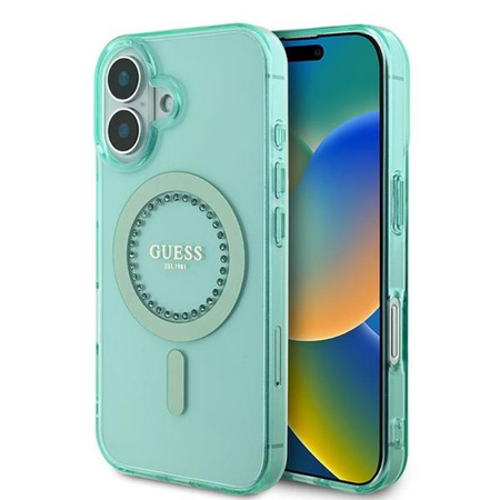 Guess IML Rhinestones MagSafe - Coque pour iPhone 16 Plus (vert)