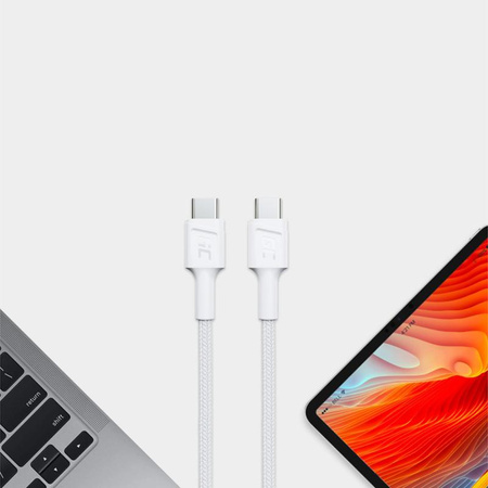 Green Cell PowerStream - Kabel Przewód USB-C - USB-C 200 cm Power Delivery 60W, QC 3.0 (biały)