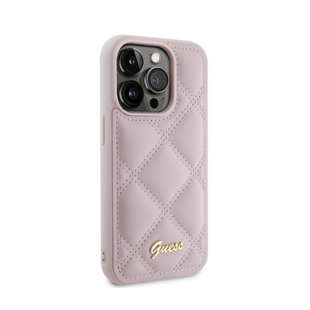 Guess Logo métal matelassé - Coque iPhone 15 Pro (rose)