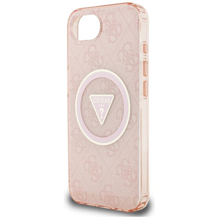 Guess IML Metal Glitter 4G Circle Triangle MagSafe - pouzdro pro iPhone 16e (růžové)